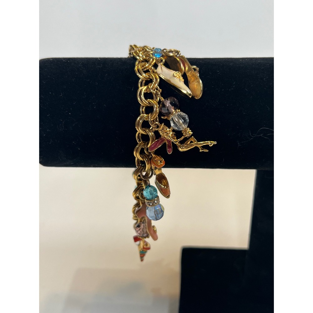 Kirk's Folly Enameled Shoe Fairy Charm Bracelet Gold Tone Crystal